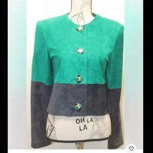VTG Danier Women Suede Blazer Coat Metal Buttons XS Green Black Canada